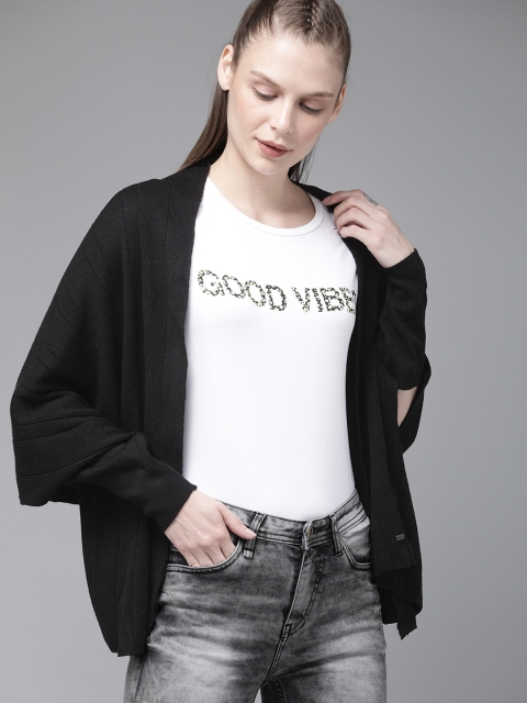

Roadster Black Solid Open Front Shrug