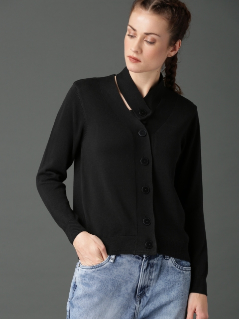 

Roadster Women Black Solid Cardigan