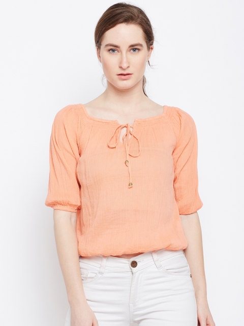 

Oxolloxo Women Peach-Coloured Solid Blouson Top