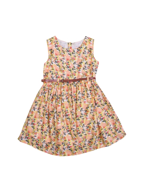 

CHUTPUT Girls Yellow Printed Fit and Flare Dress