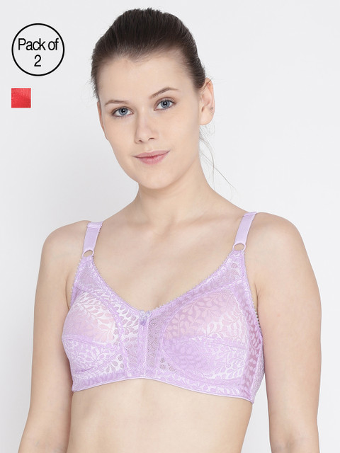 

Leading Lady Pack Of 2 Non-Wired Non-Padded Solid Bras rosy-2-red-pp-40B
