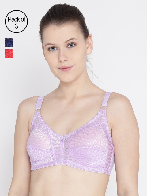 

Leading Lady Pack Of 3 Non Wired Non Padded Full Coverage Bras rosy-3-rd-pp-blue-40B, Red