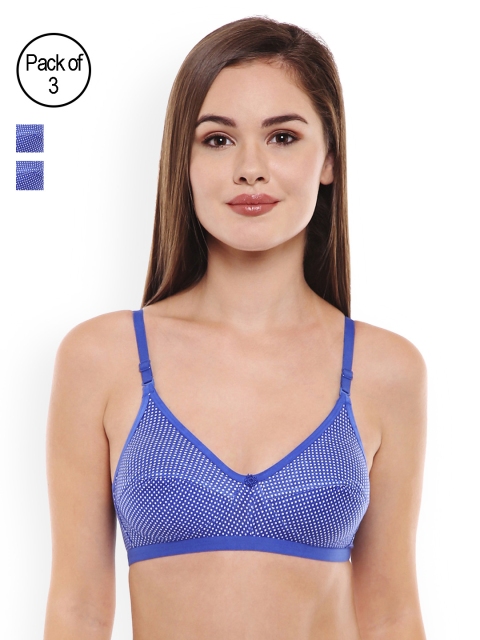 

Bodycare Pack of 3 Blue Polka Dot Print Bras E1590
