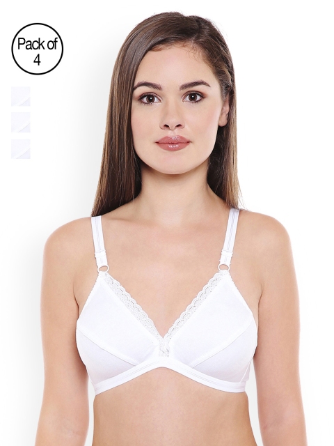

BODYCARE Pack of 4 White Solid Non-Wired Non-Padded Everyday Cotton Bras E1563WWWW