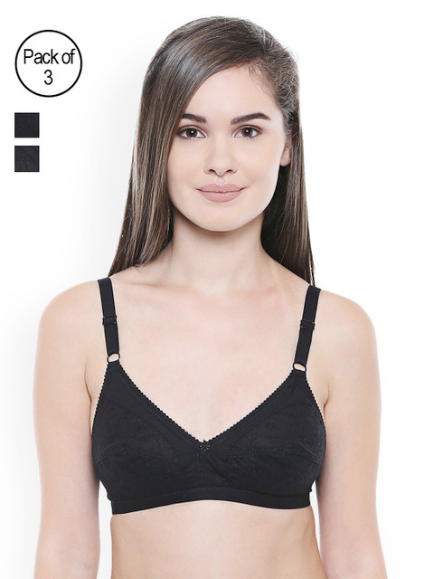 

BODYCARE Pack of 3 Black Solid Non-Wired Non-Padded Everyday Bras E5501BBB