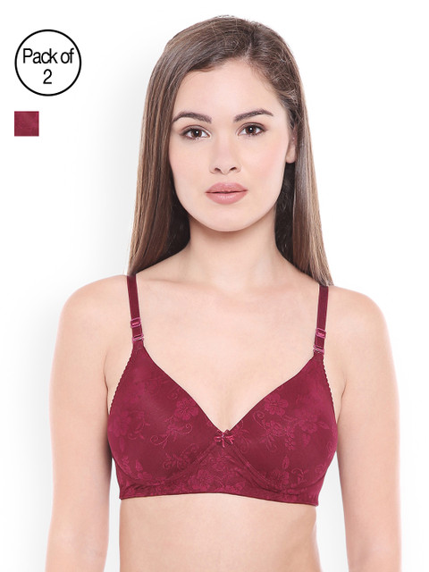 

Bodycare Burgundy Self-Design Pack of 2 Non-Wired Lightly Padded T-shirt Bra E6565WIWI