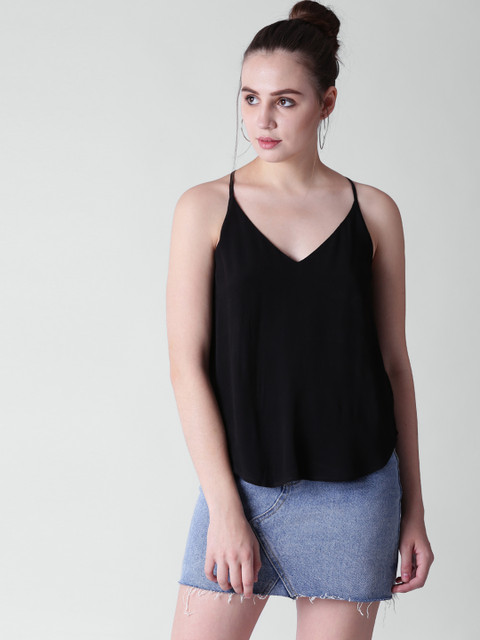 

FOREVER 21 Women Black Solid A-Line Top