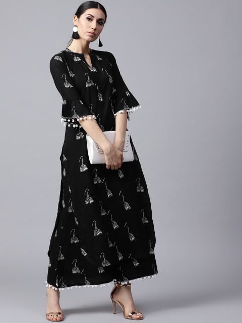 

GERUA Women Black & Off-White Printed Kurta with Palazzos
