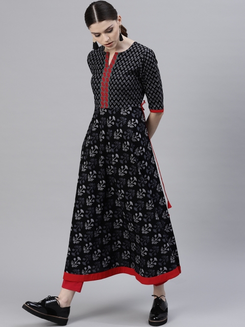 

GERUA Women Black & Grey Printed A-Line Kurta