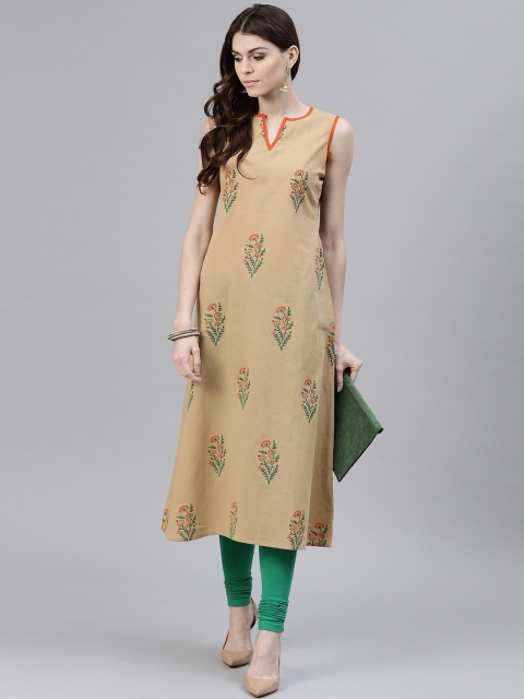 

GERUA Women Beige Printed Straight Kurta