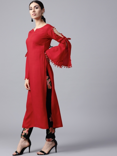 

GERUA Women Red Solid Straight Kurta