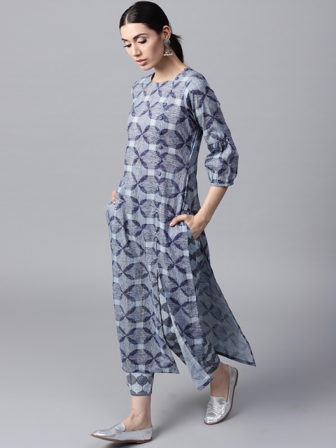 

GERUA Women Blue Printed Kurta with Trousers