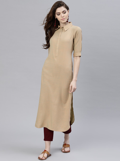 

GERUA Women Beige Solid Pathani Kurta