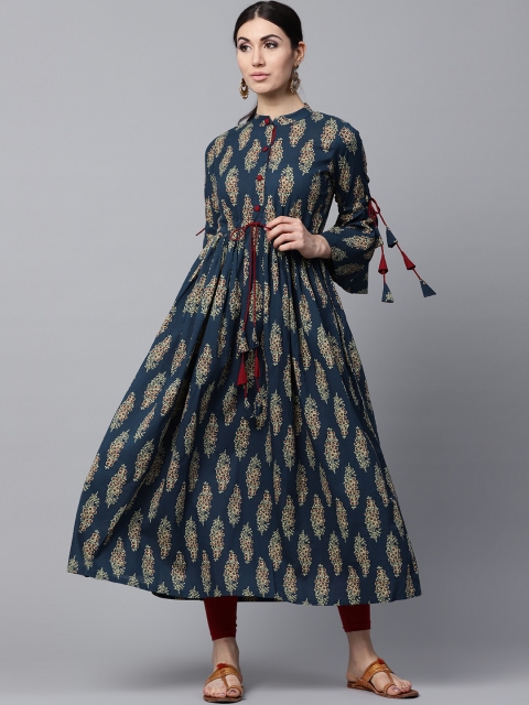 

GERUA Women Navy Blue & Beige Printed Empire Anarkali Kurta