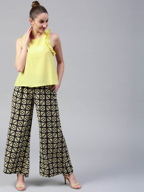 

GERUA Women Black & Beige Printed Wide Leg Palazzos
