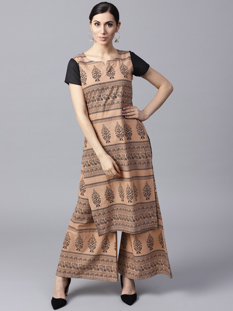 

GERUA Women Brown & Black Printed Kurta with Palazzos