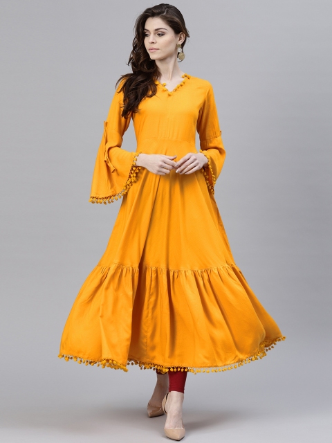 

GERUA Women Mustard Yellow Solid Tiered Anarkali Kurta