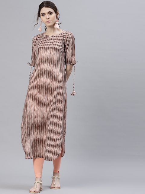 

GERUA Women Brown & Off-White Striped Straight Kurta