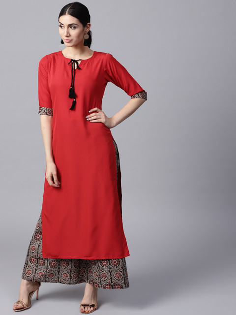 

GERUA Women Red & Taupe Solid Kurta with Palazzos