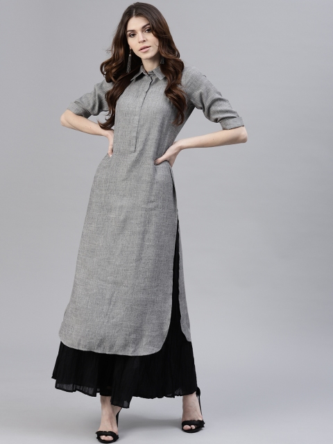 

GERUA Women Grey Solid Pathani Kurta