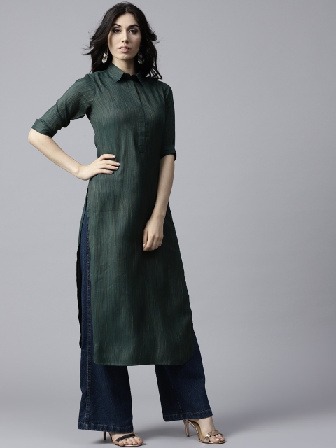 

GERUA Women Green Solid Pathani Kurta
