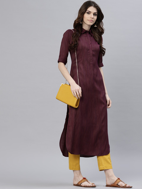 

GERUA Women Burgundy Solid Pathani Kurta