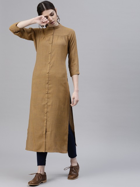 

GERUA Women Mustard Brown Solid Straight Kurta