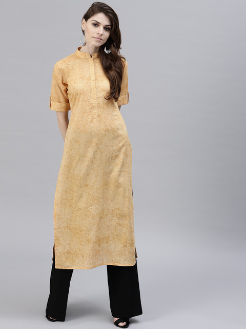 

GERUA Women Yellow Printed Straight Kurta