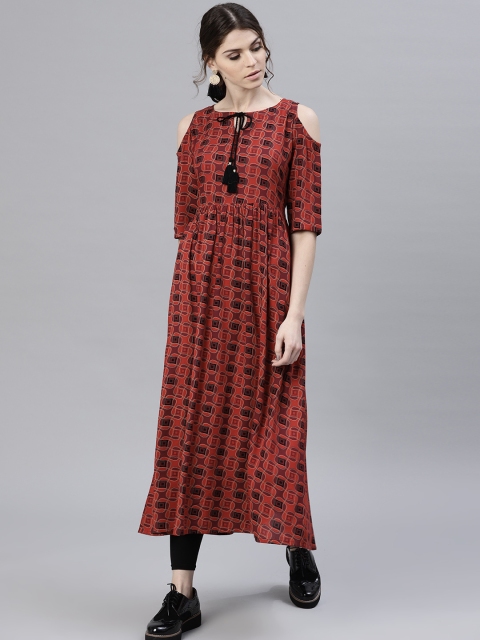 

GERUA Women Maroon & Rust Red Printed A-Line Kurta