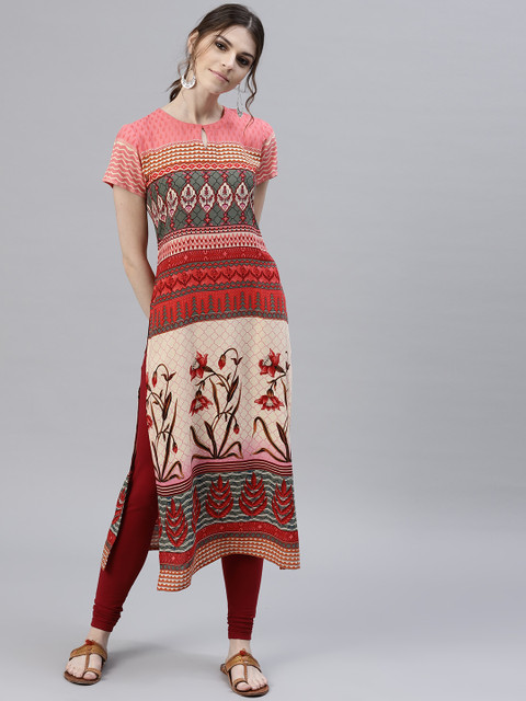 

GERUA Women Pink & Beige Printed Straight Kurta