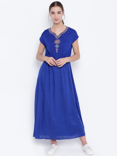 

Bronz Women Blue Solid Maxi Dress