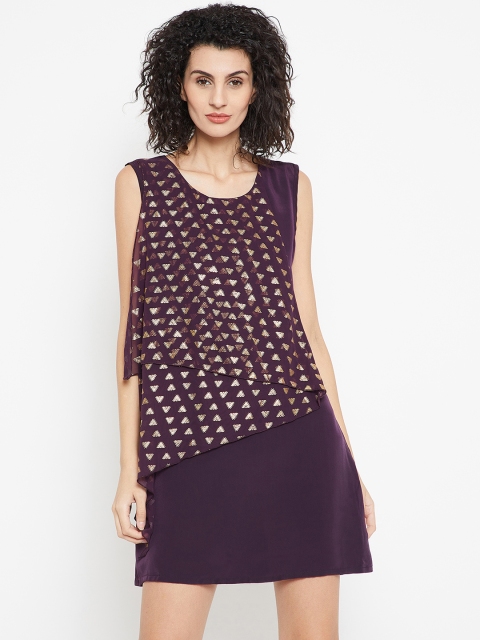 

Bronz Women Burgundy Printed Mini A-Line Dress