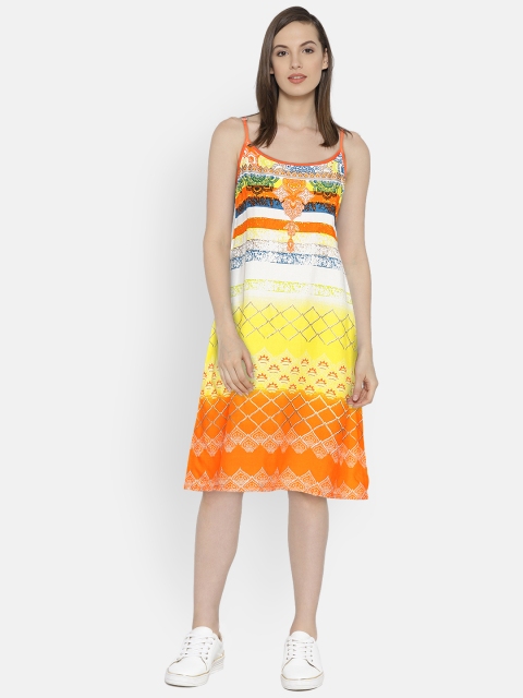 

Bronz Women Yellow & Orange Printed A-Line Dress