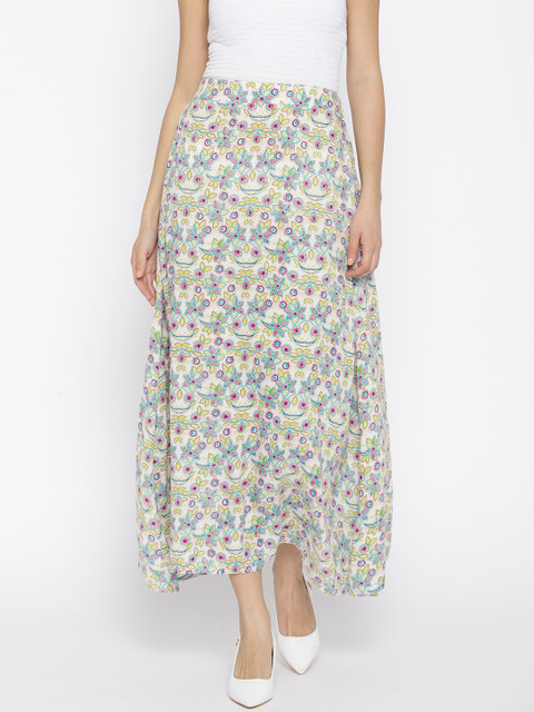 

Bronz Women Off-White & Green Floral Printed Maxi Flared Skirt