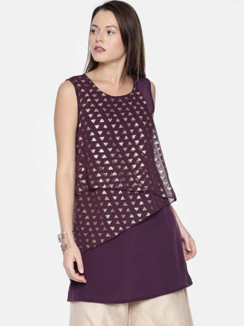 

Bronz Purple Printed Layered Tunic