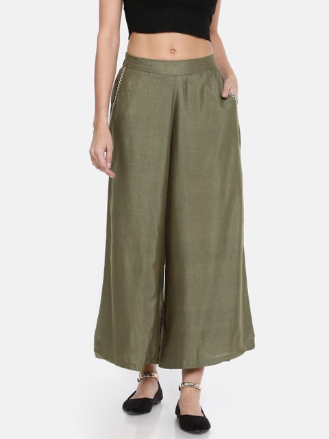 

Bronz Women Olive Green Wide Leg Solid Palazzos