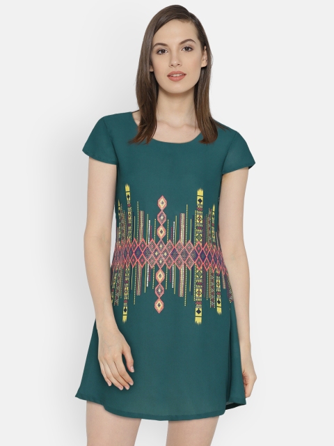 

Bronz Women Green Printed A-Line Dress