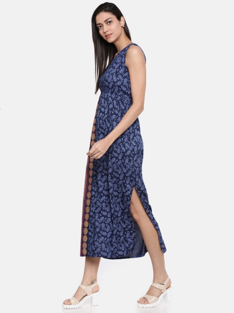 

Bronz Women Navy Blue Printed Maxi Dress