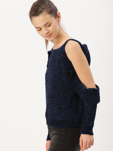 

DressBerry Women Navy Blue Cold-Shoulder Pullover