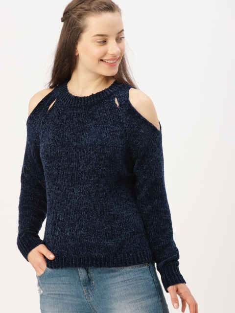 

DressBerry Women Navy Blue Cold-Shoulder Pullover
