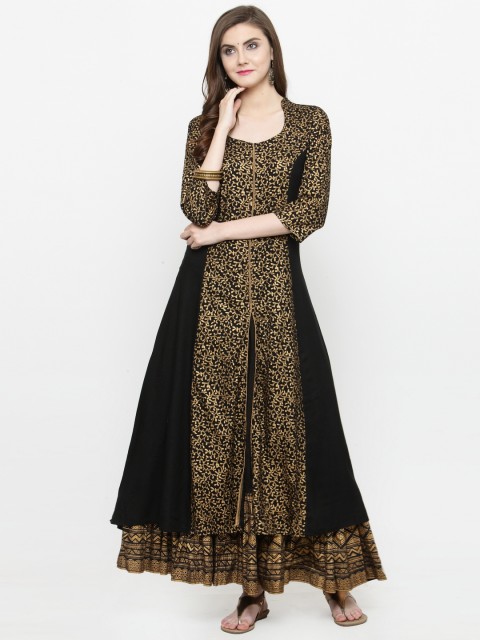 

Varanga Women Black Printed Kurta with Skirt