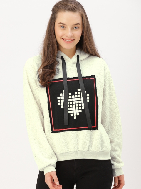 

DressBerry Women Off-White & Black Printed Hooded Sweatshirt