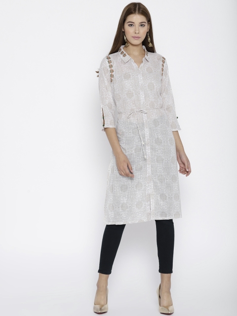 

Karigari Women White & Beige Printed Straight Kurta, Off white