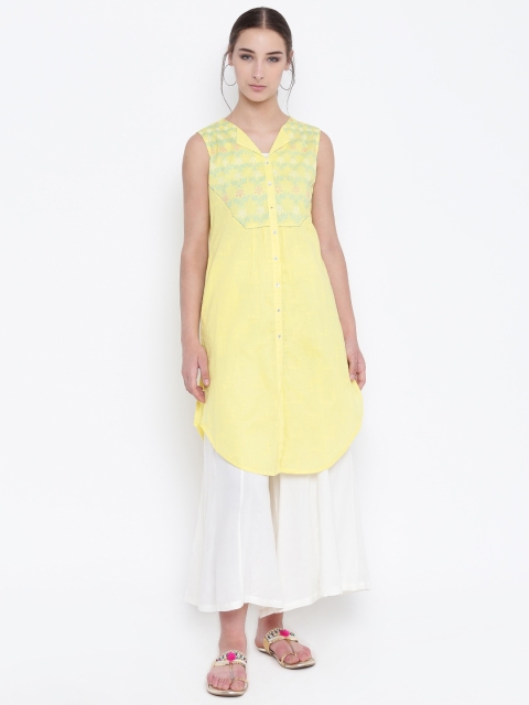 

Karigari Women Yellow Printed Straight Kurta