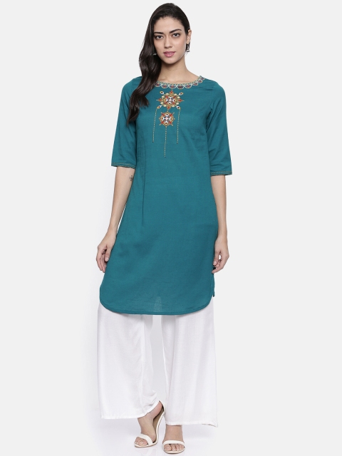 

Karigari Women Teal Blue Solid A-Line Kurta