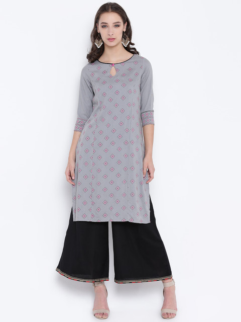 

Karigari Women Grey Printed Straight Kurta