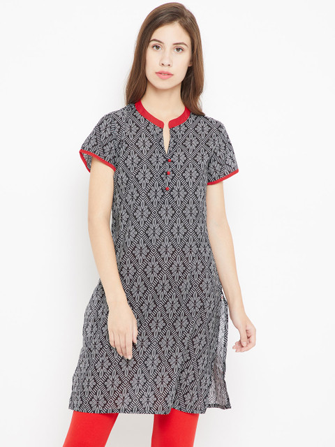 

Karigari Women Black & White Printed Straight Kurta