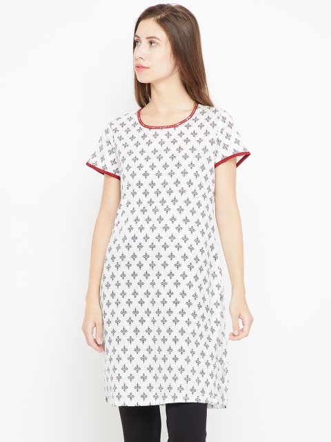 

Karigari Women White & Black Printed Straight Kurta