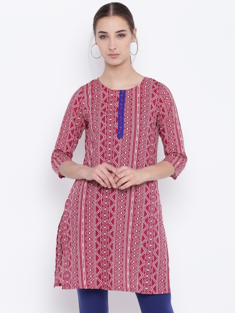 

Karigari Women Pink & Beige Printed Straight Kurta