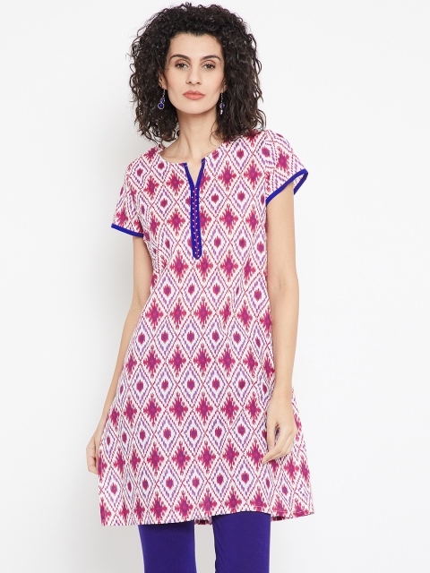 

Karigari Women Pink & White Printed Straight Kurta